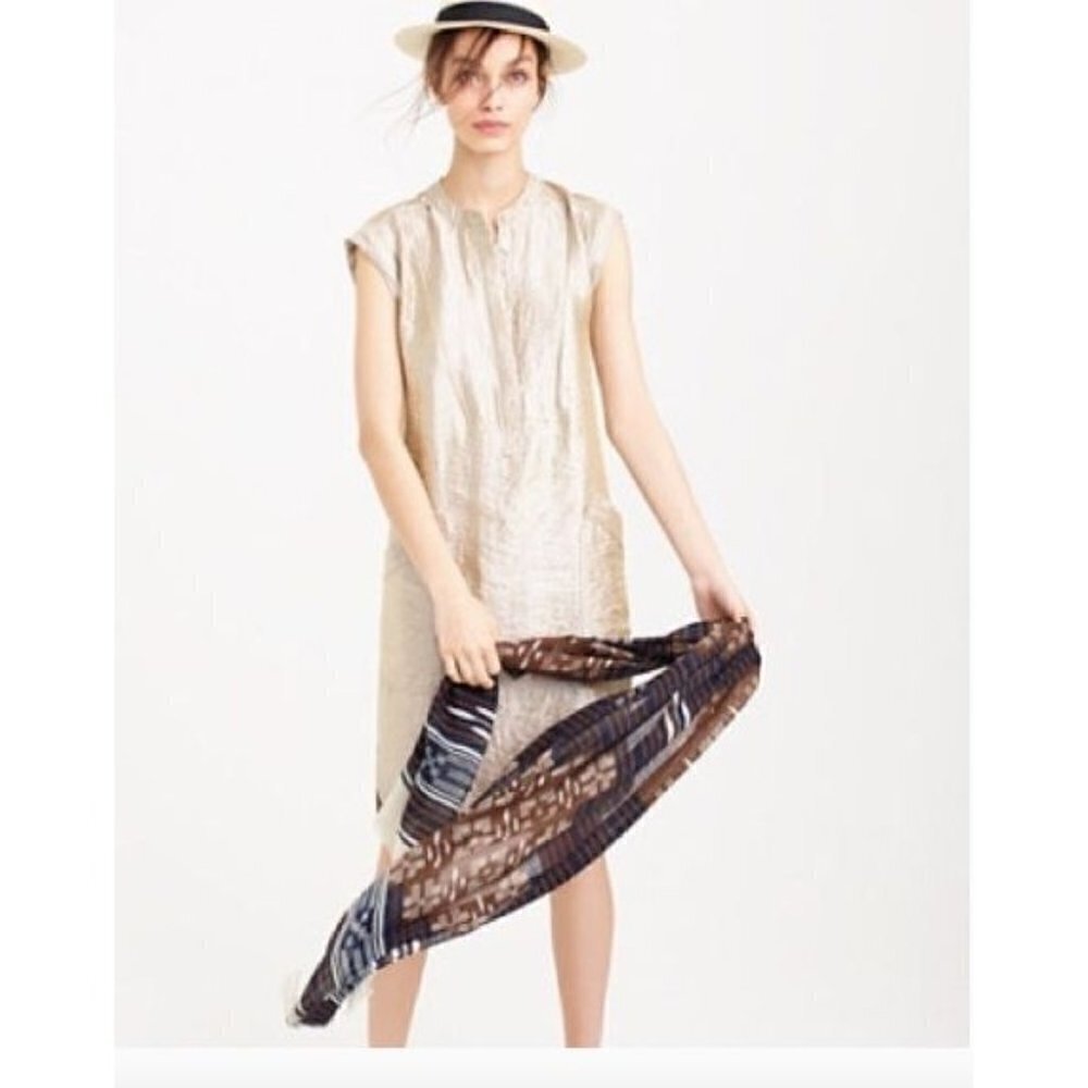 J.Crew Gold Lamé Cap Sleeve Shirt Dress Size 2 Style C9227